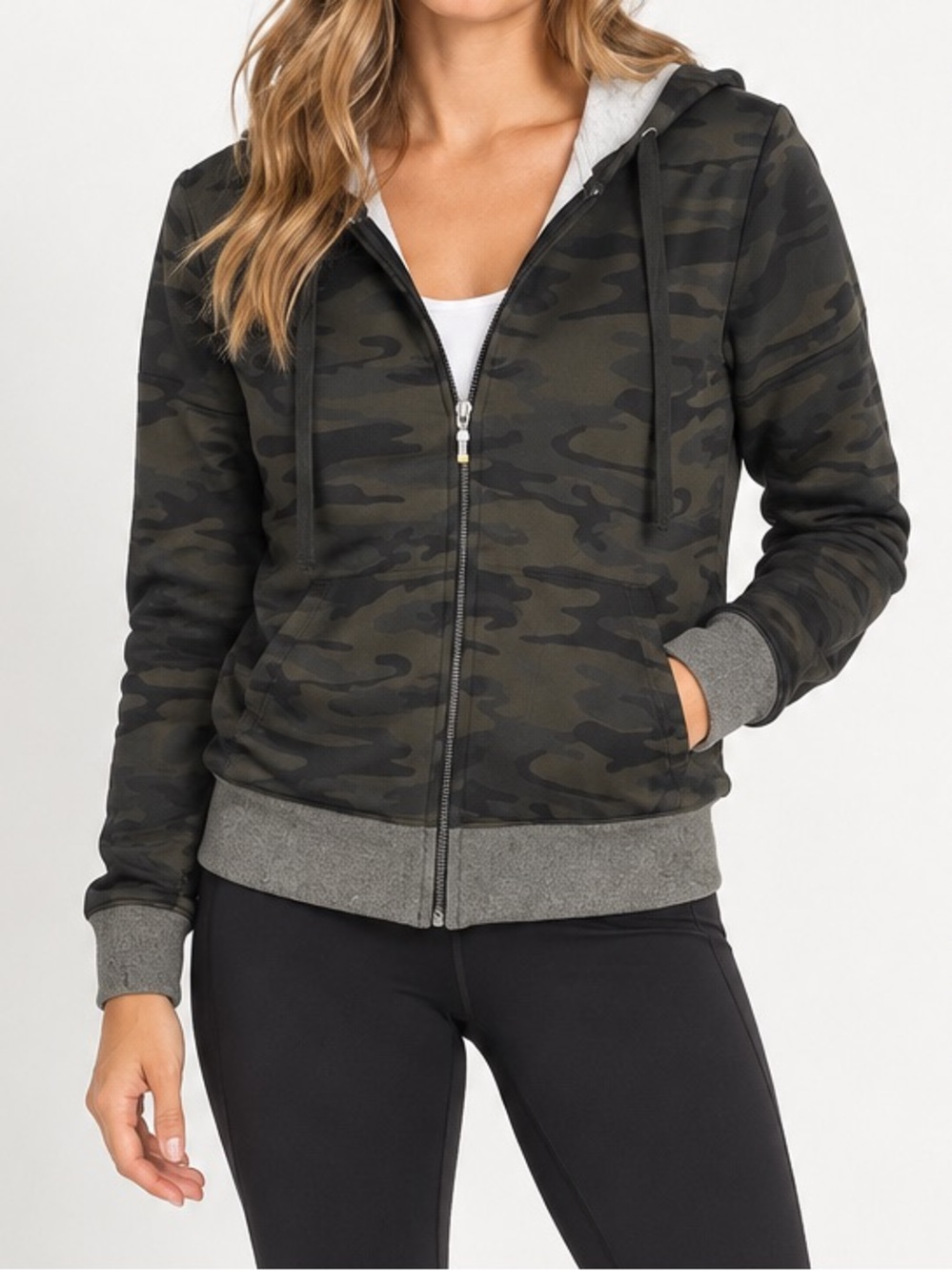 Lucy Camo Print Zip Up Hooded Sweatshirt Jacket Workout Athletic Size Medium